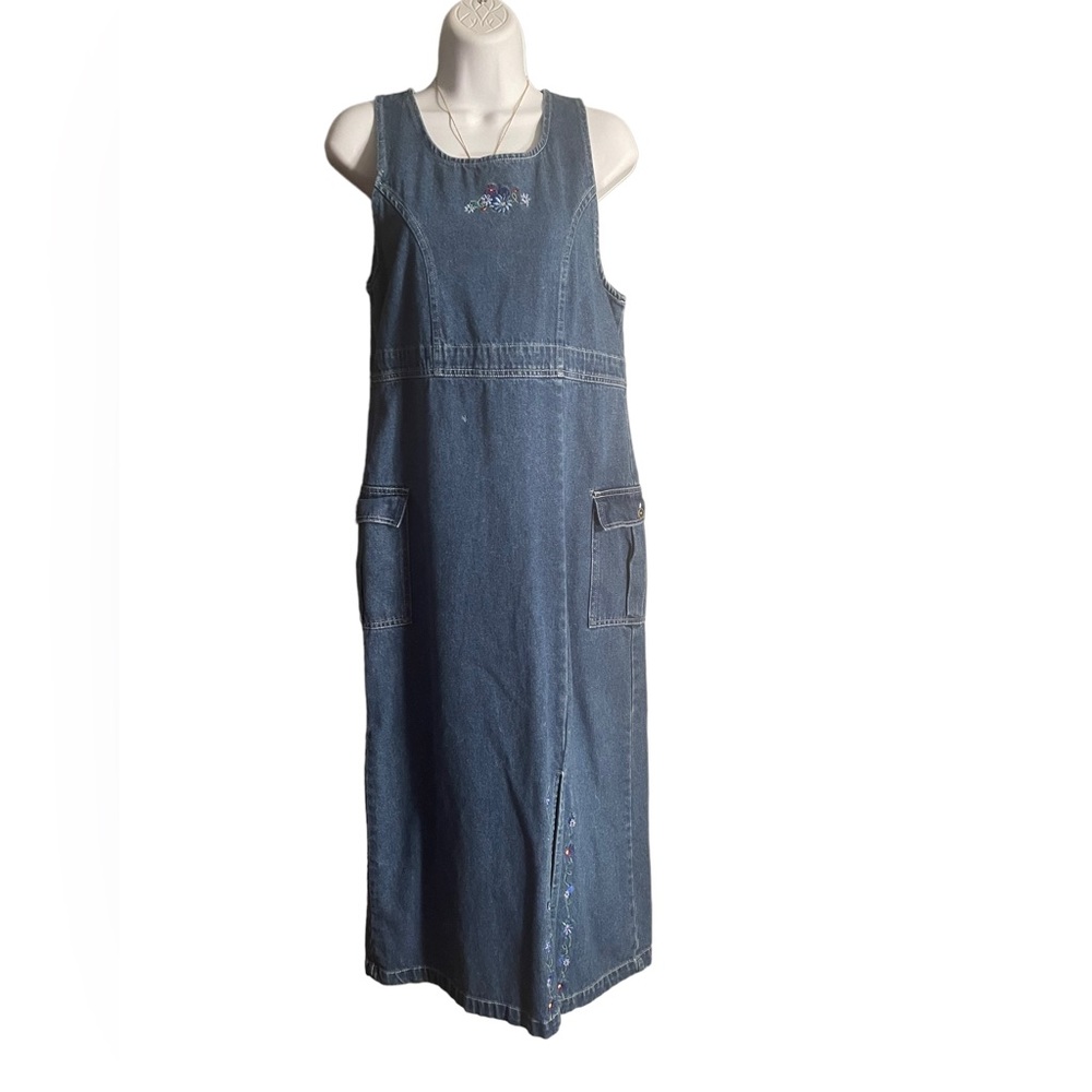 DENIM DRESS. S/M. BL/RD 11 - Picture 1 of 3